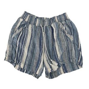 Briggs Blue Striped Paper Bag Linen Shorts Size Medium Women’s